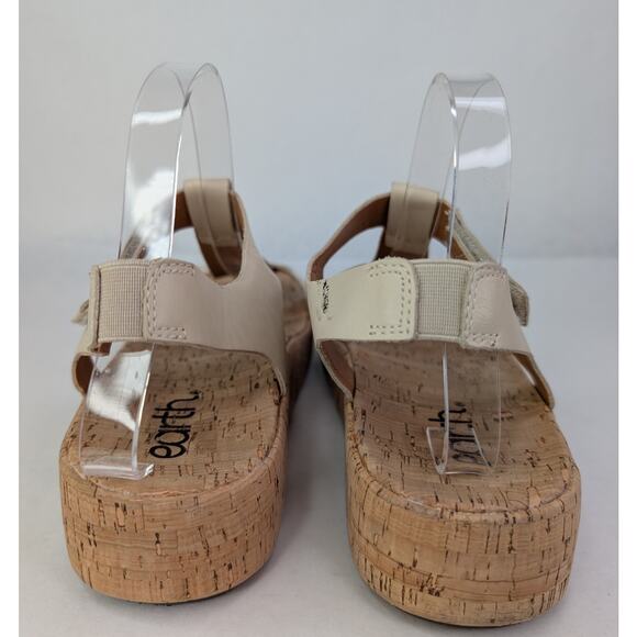 Earth Shari Platform Strappy Tan Leather Sandals Cork Base Open Toe 10M - Picture 6 of 11